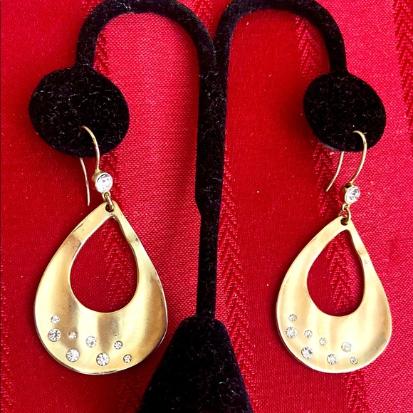 Vintage 90s Gold Toned & Rhinestoned Dangling Earrings - Picture 1 of 3